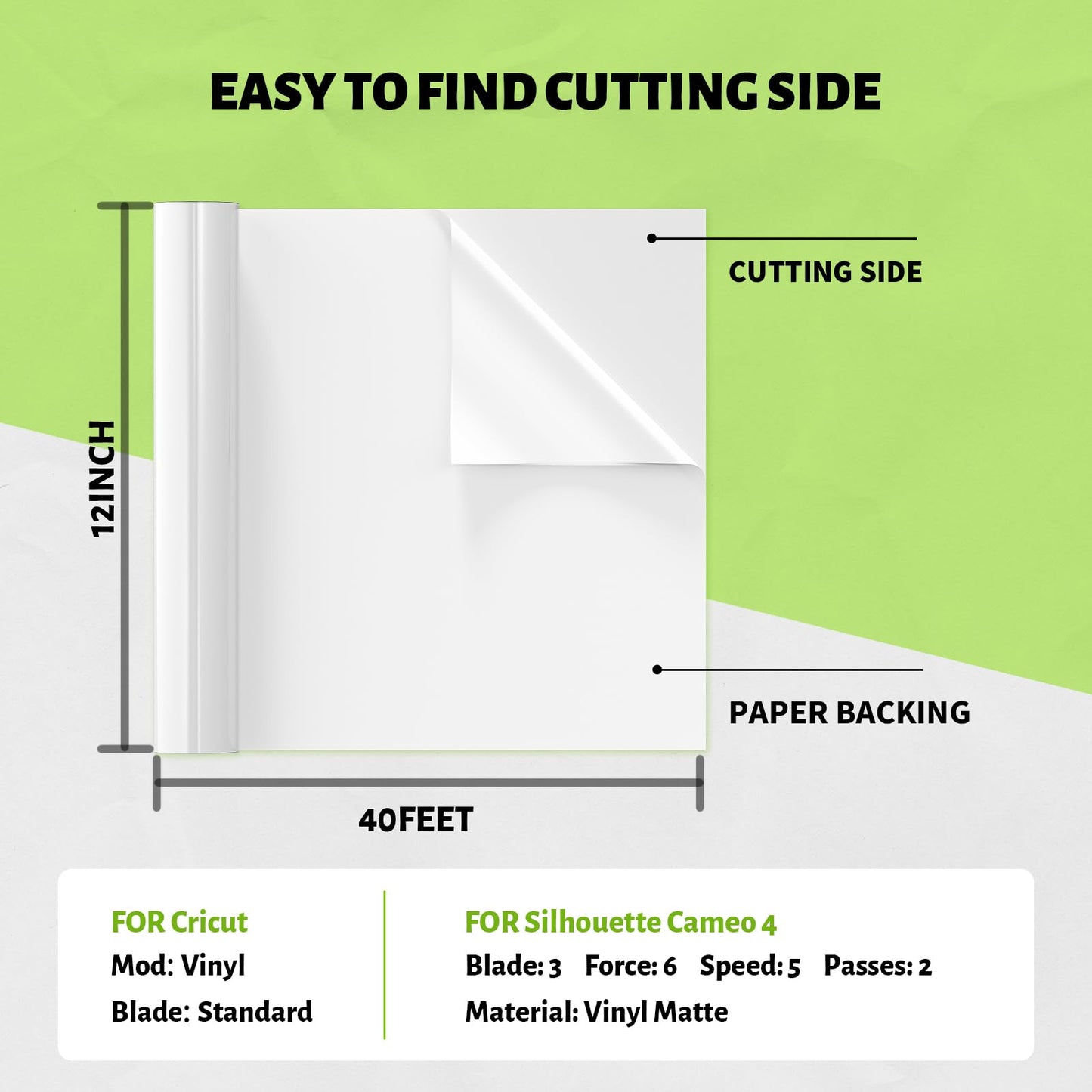 White Permanent Vinyl Roll for Cricut, 12'' x 40 FT White Adhesive Vinyl for All Cutting Machine, Indoor Outdoor White Vinyl, Waterproof Cup Sticker DIY Craft Decor