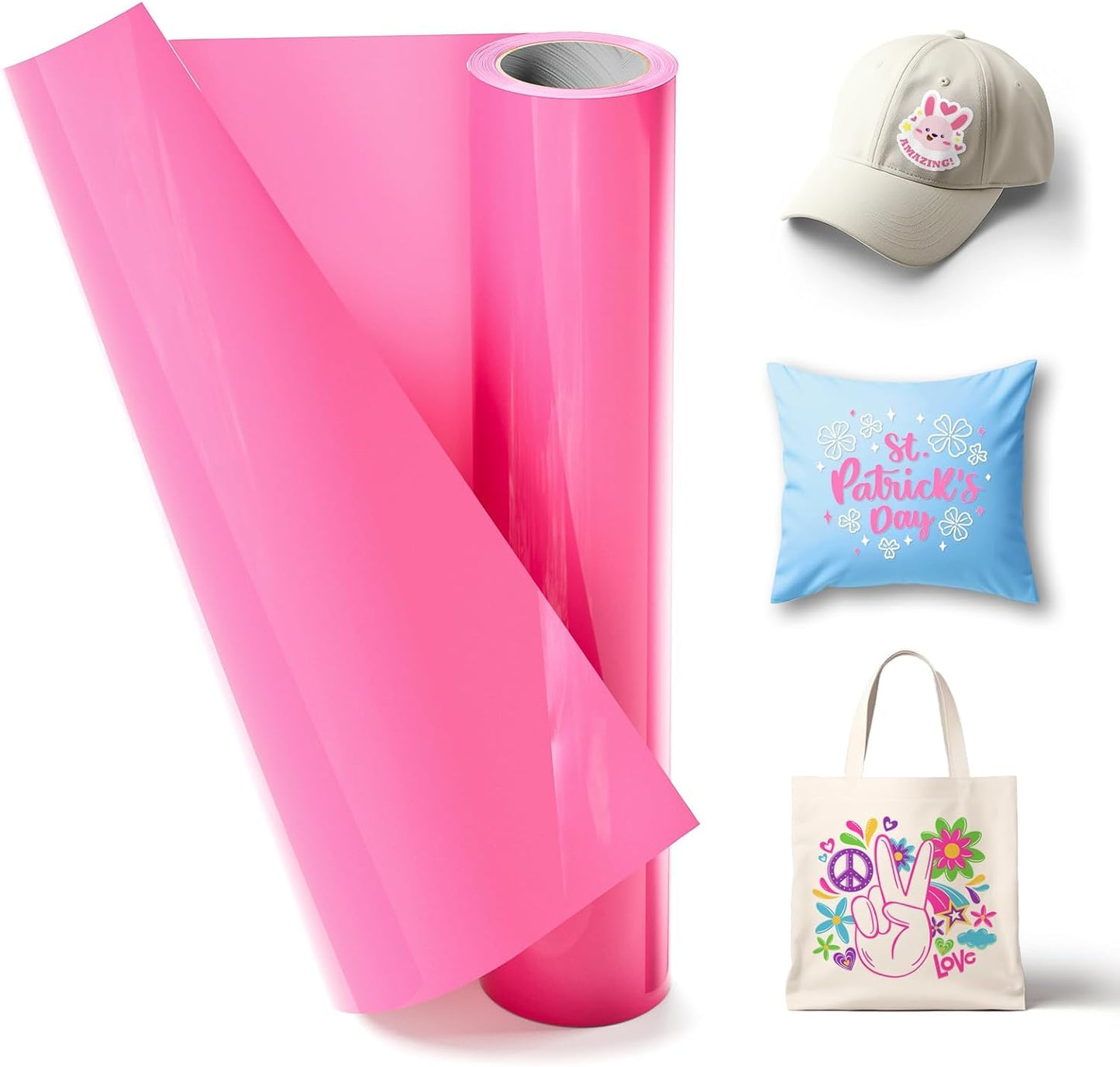 Amavinyl Pink Heat Transfer Vinyl, 12'' x 10ft Pink Iron on Vinyl, Compatible with Cricut and Cameo Cutter Machines, Pink HTV Vinyl for T-Shirts Design