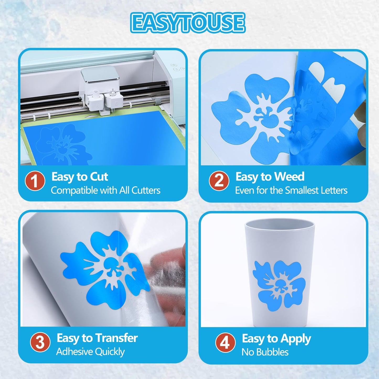 12'' x 15 FT Gloss Blue Permanent Vinyl for Cricut Silhouette, Blue Adhesive Vinyl for All Cutting Machine, Indoor Outdoor Blue Vinyl Roll, Impervious Cup Sticker DIY Craft Decor