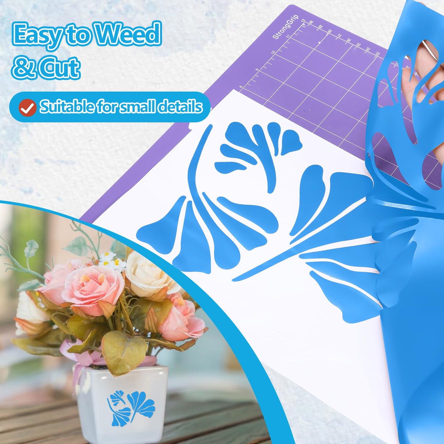12'' x 15 FT Gloss Blue Permanent Vinyl for Cricut Silhouette, Blue Adhesive Vinyl for All Cutting Machine, Indoor Outdoor Blue Vinyl Roll, Impervious Cup Sticker DIY Craft Decor