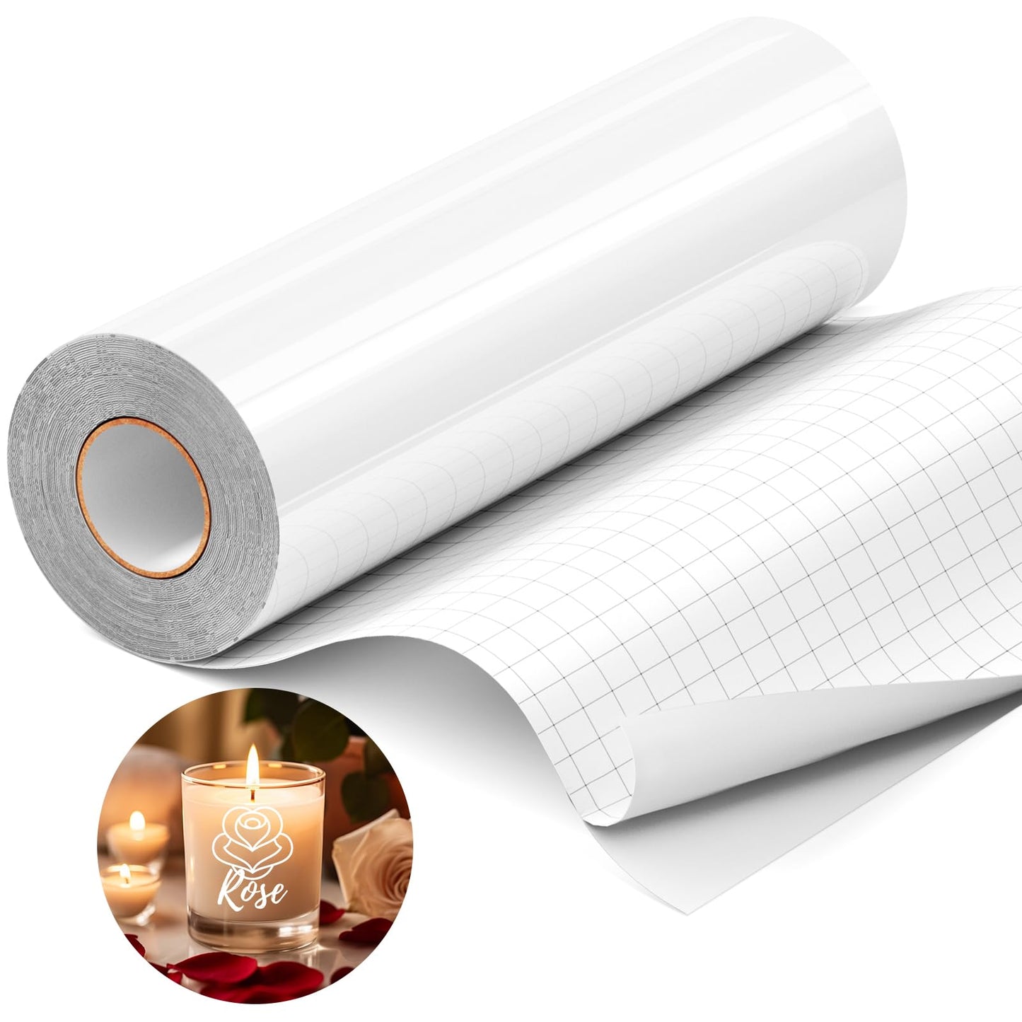 Amavinyl 12''x50FT Gloss White Permanent Vinyl for Cricut Maker Explore Silhouette Cameo, White Sticker Vinyl Outdoor Impervious, White Adhesive Vinyl Phone Cup Glass Decal