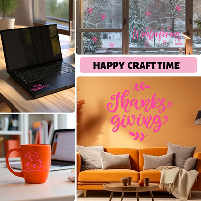 12'' x 50 FT Gloss Pink Permanent Vinyl Roll for Cricut Silhouette, Pink Adhesive Vinyl for All Cutting Machine, Impervious Outdoor Pink Vinyl, Car Decal Cup Sticker DIY Craft Decor